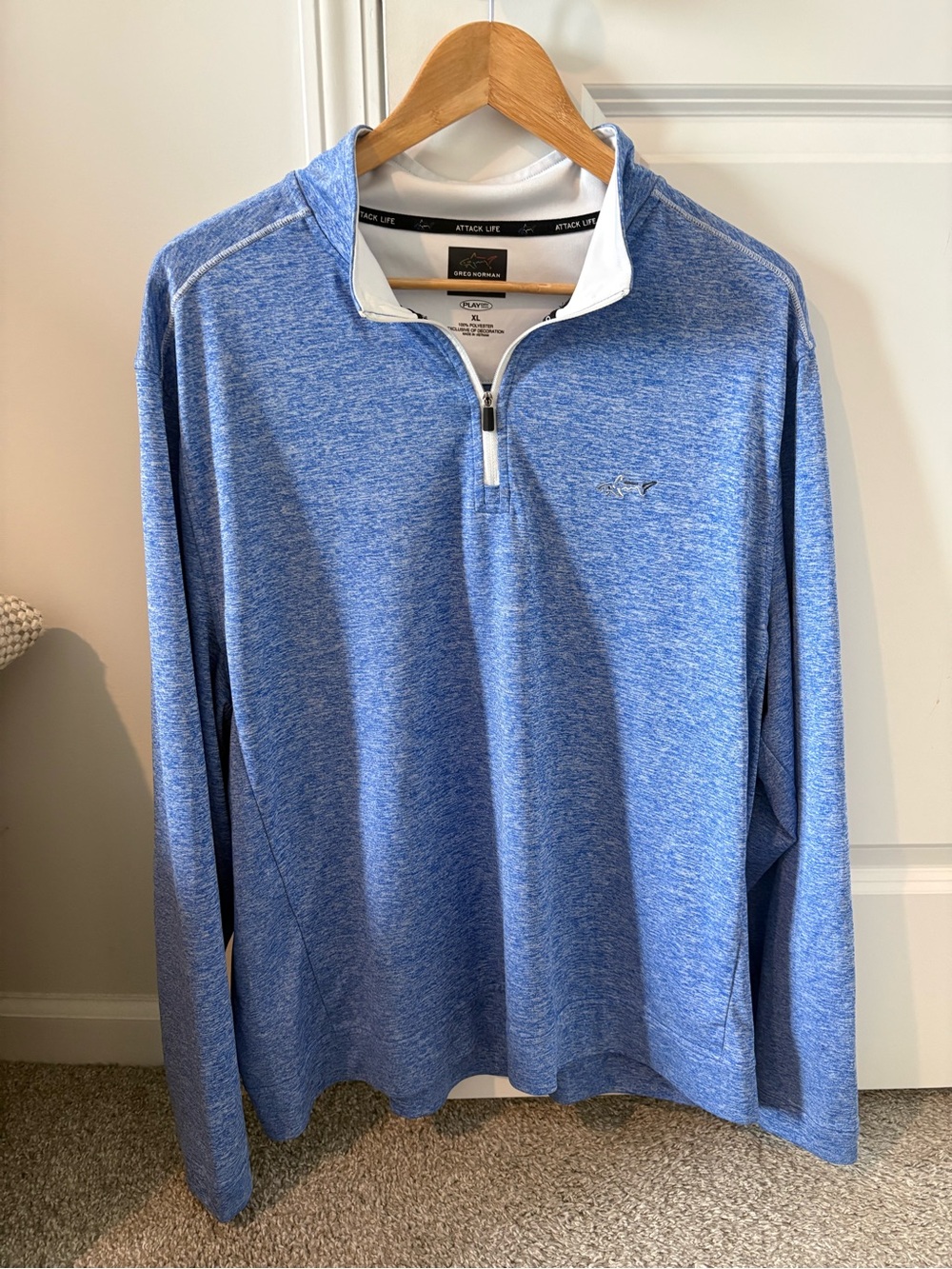 Greg Norman Light Blue Heather Quarter-Zip Pullover XL Fishing Boating Outdoors